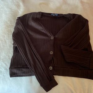 ribbed dark brown large cardigan sweater